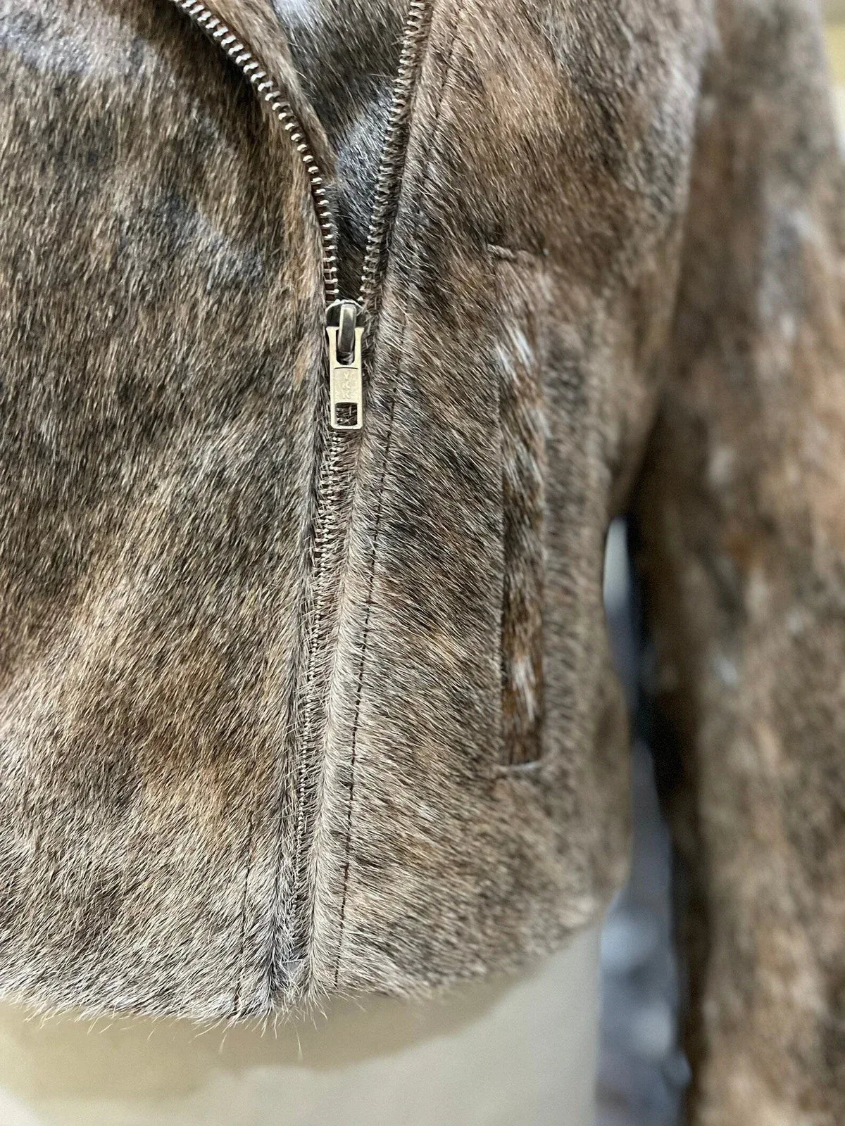Real Cowhide Jacket Womens Tan Grey Hair On Hide Western Jacket