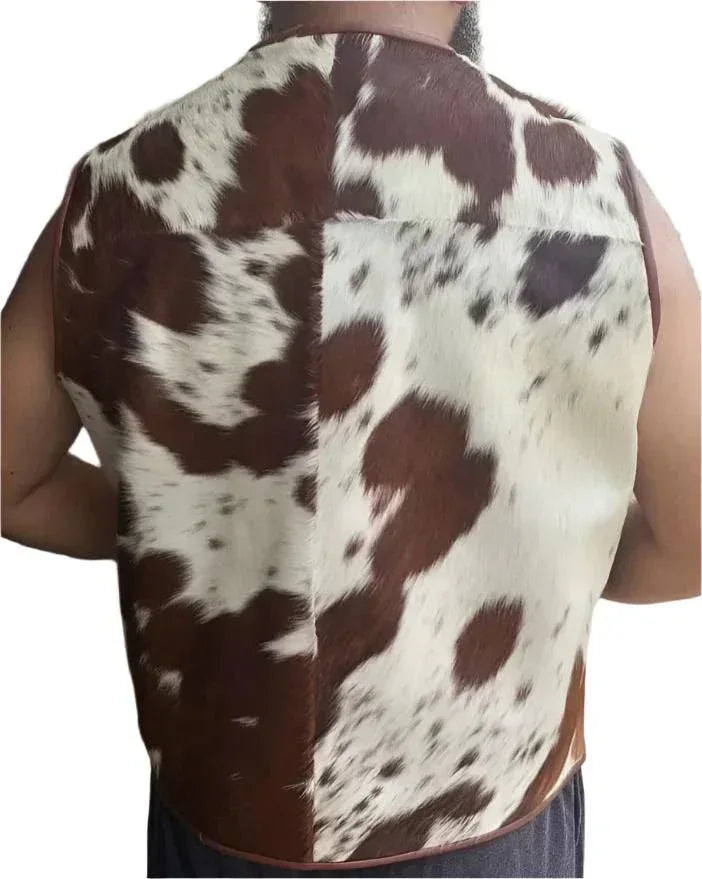 Mens Cow Skin Vest Brown White Cowhide Vest