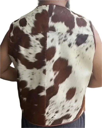 Mens Cow Skin Vest Brown White Cowhide Vest
