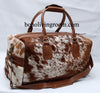 Brown White Cowhide Duffle Bag with Leather Trim