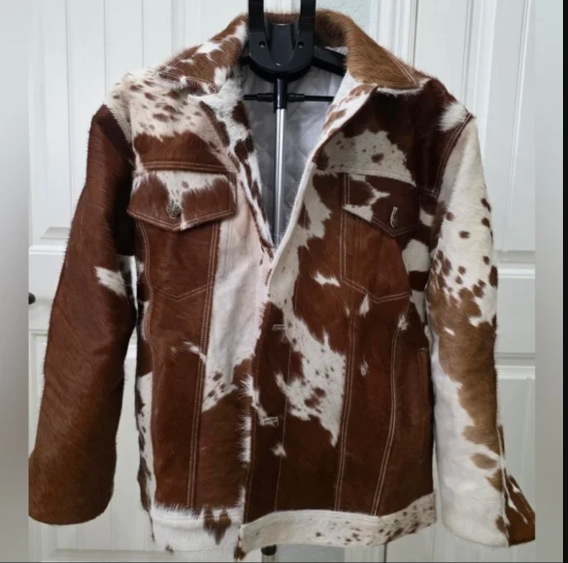 brown white cowhide jacket men western style