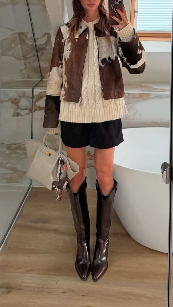 Brown cowhide jacket women western pony coat