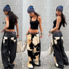 Cowhide pants for women featuring tricolor hair-on-hide front and leather back. Ideal for cow girl outfit lovers at music festivals, rodeo, or outdoor shows.
