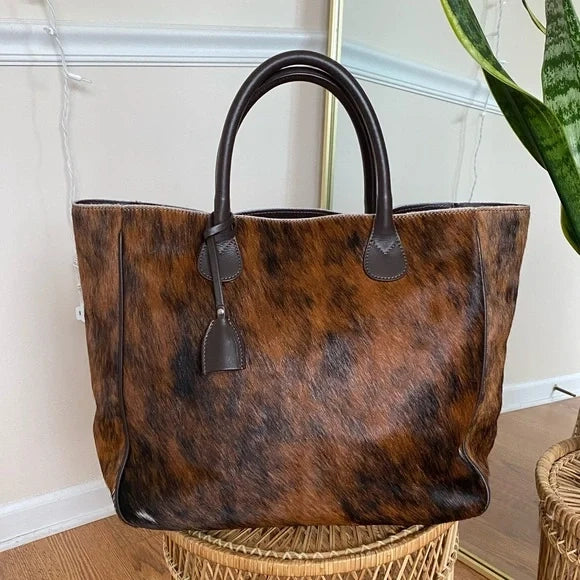 Brindle cowhide tote bag for women