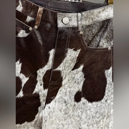 Hair on cowhide western pants for rodeo outfits