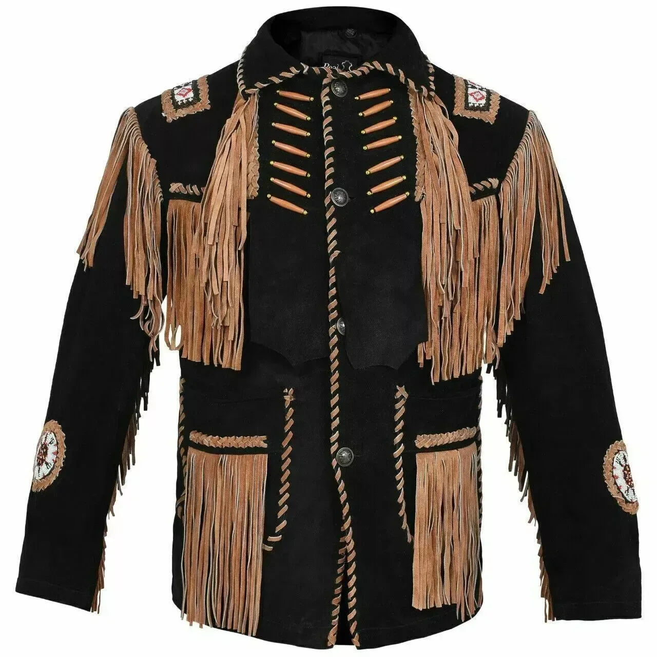 Mens Fringe Suede Jacket Native American Western Style