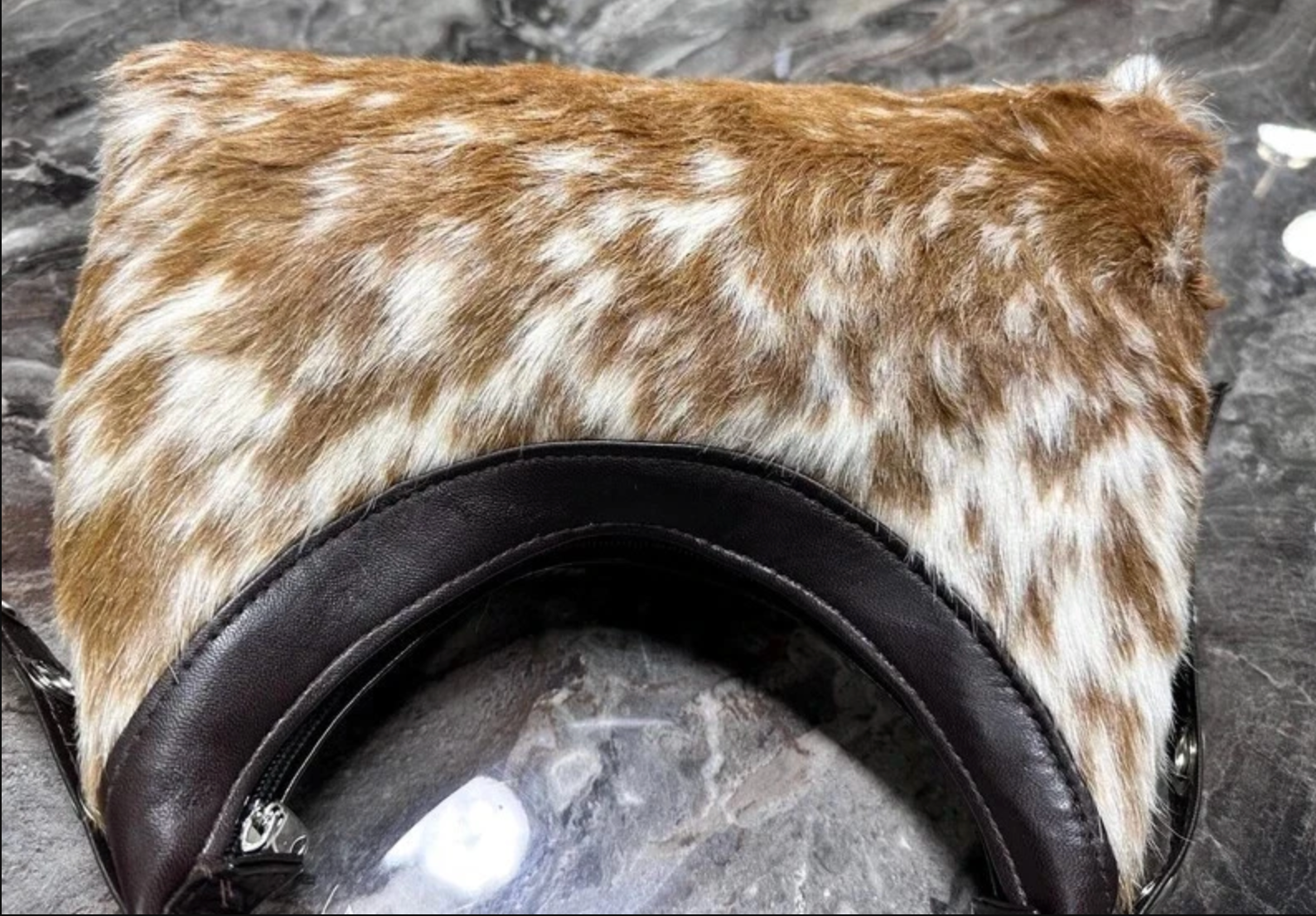 brown white cowhide shoulder bag daily wear