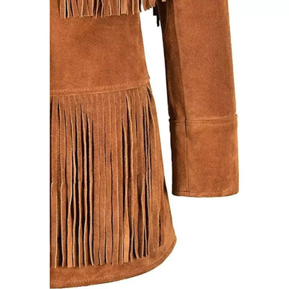 Brown suede fringe jacket women western style real suede
