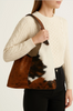 Brown white cowhide shoulder tote bag