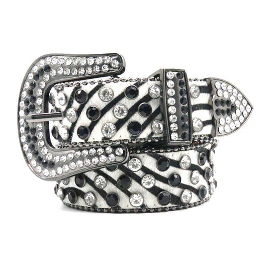 Rhinestone western punk belt with zebra design