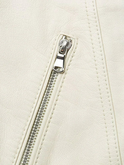 Women White Leather Biker Jacket Fitted Moto Womens