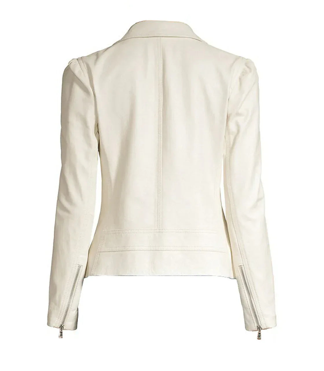 Women White Leather Biker Jacket Fitted Moto Womens