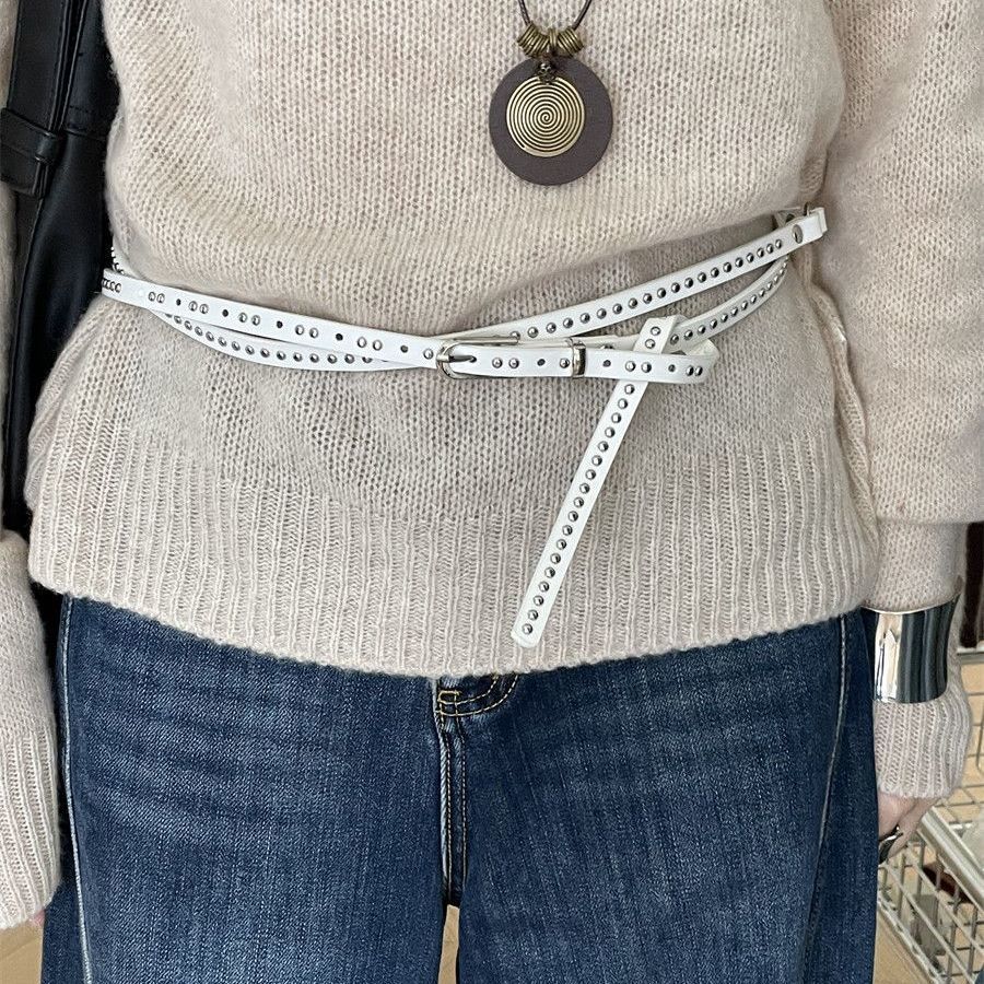 Double Layer Studded Belt for Women with Rivets