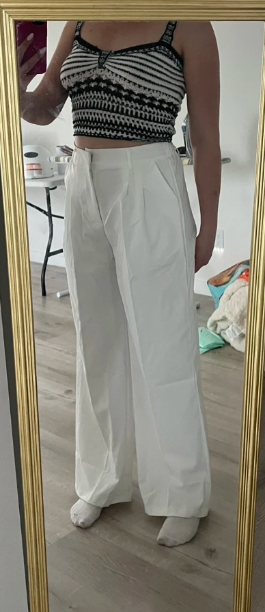 Women's White Pleated Loose Pants