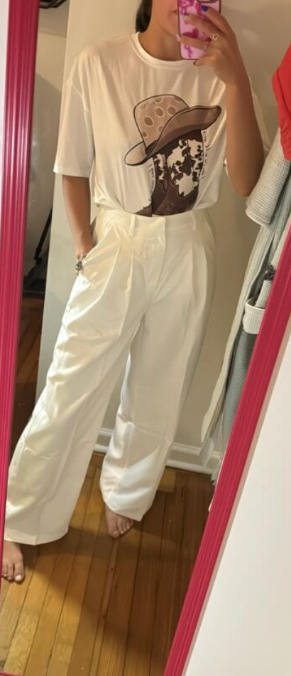 Women's White Pleated Loose Pants