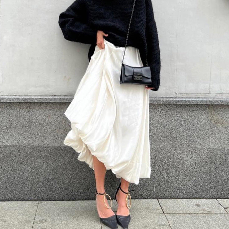 white balloon skirt high waist midi puffy flowy casual