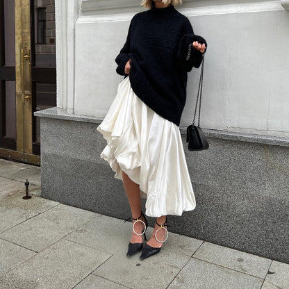 white balloon skirt high waist midi puffy flowy casual