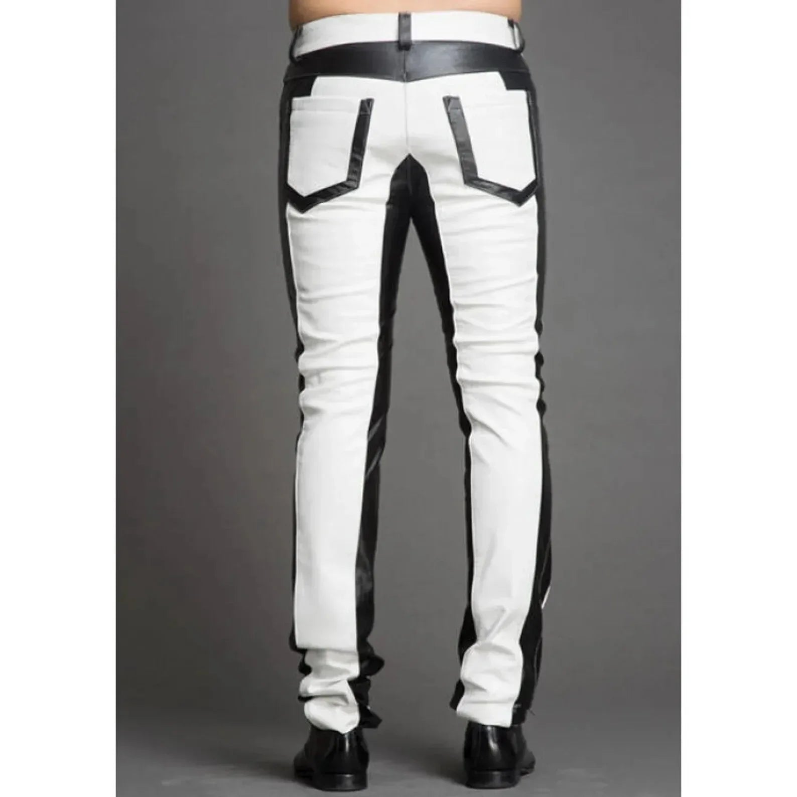 black and white leather pants mens slim fit