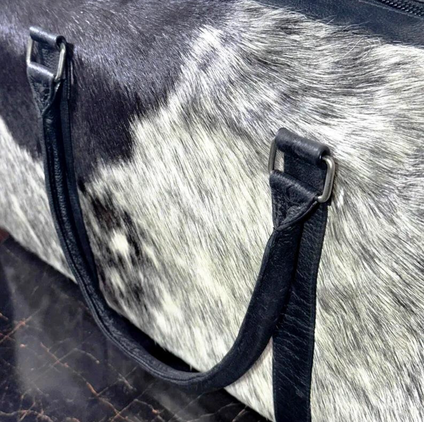 Cowhide travel duffle bag carryall