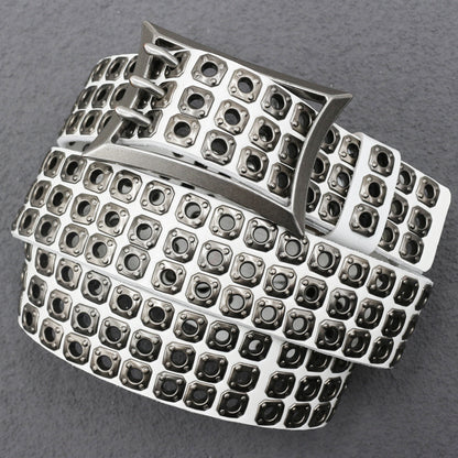 Punk studded wide leather belt with rivets White 105 cm