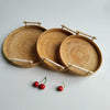 Round rattan tray set with white handles