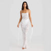 Backless lace maxi dress with ribbon straps for women White S