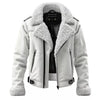 White Shearling Leather Jacket for Men with Fur