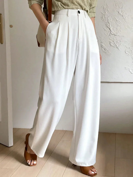 Women's White Pleated Loose Pants