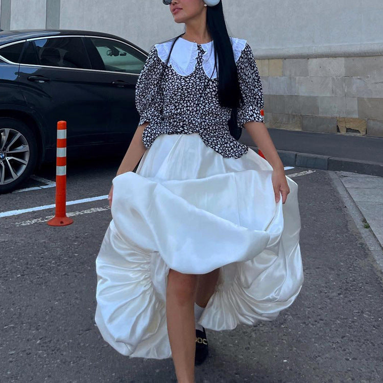 white balloon skirt high waist midi puffy flowy casual