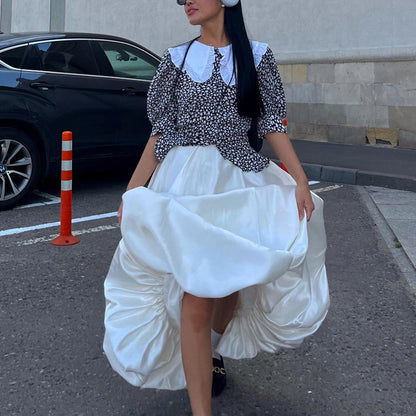 white balloon skirt high waist midi puffy flowy casual