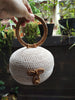 Round Rattan Ball Bag In White Woven With Handle