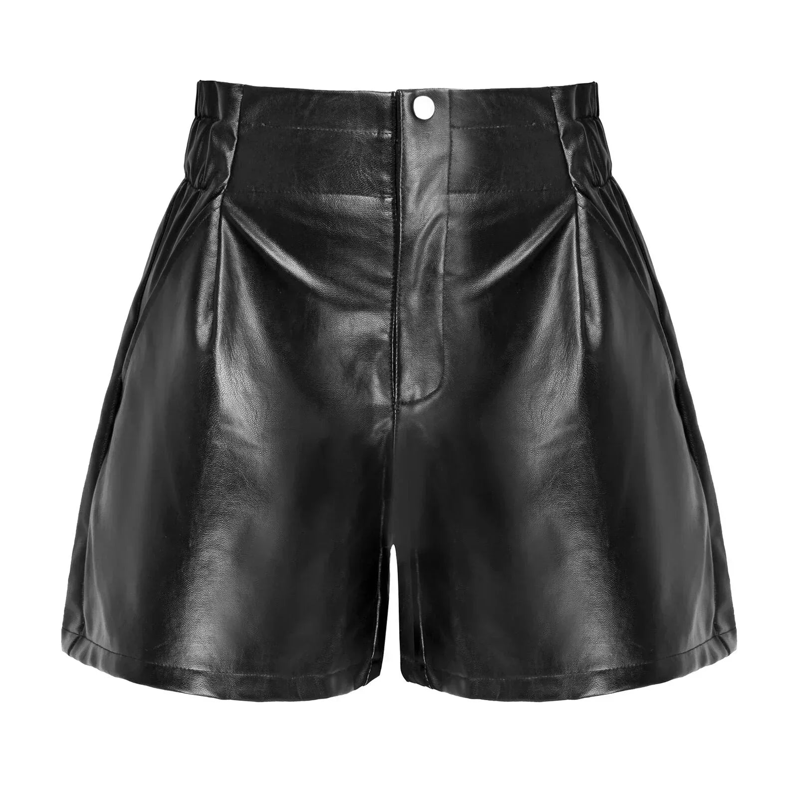 Genuine Leather Shorts Women Loose Wide Leg Cropped