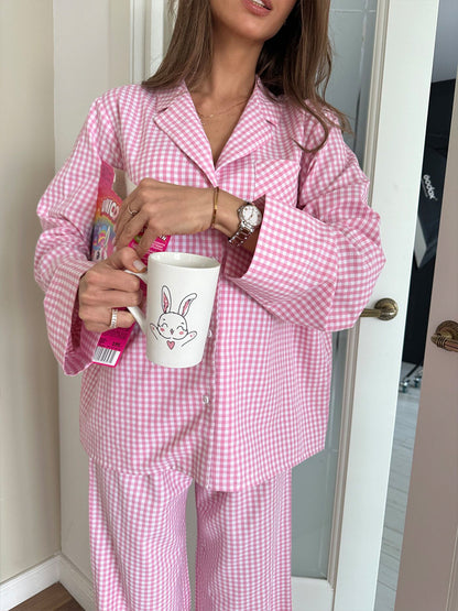 soft gingham pajama set women relaxed cotton sleepwear