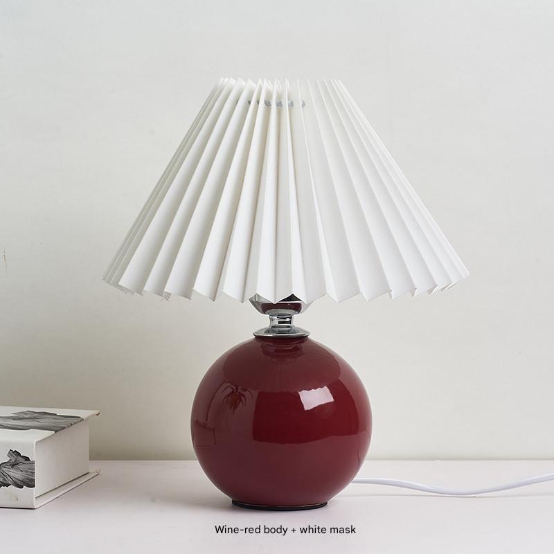 Nordic ceramic pleated bedside table lamp Wine Red Beige