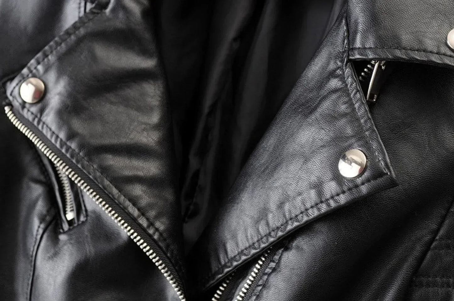 Black Leather Motorcycle Jacket Women Quilted Biker