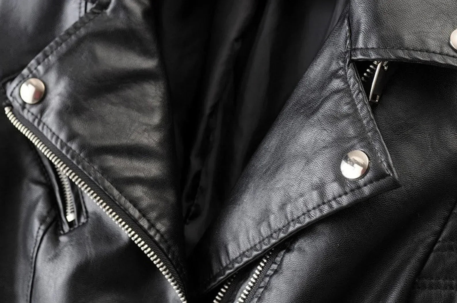 Black Leather Motorcycle Jacket Women Quilted Biker