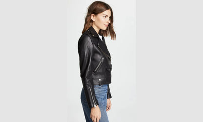 Black Leather Jacket Women Genuine Lambskin Biker Style