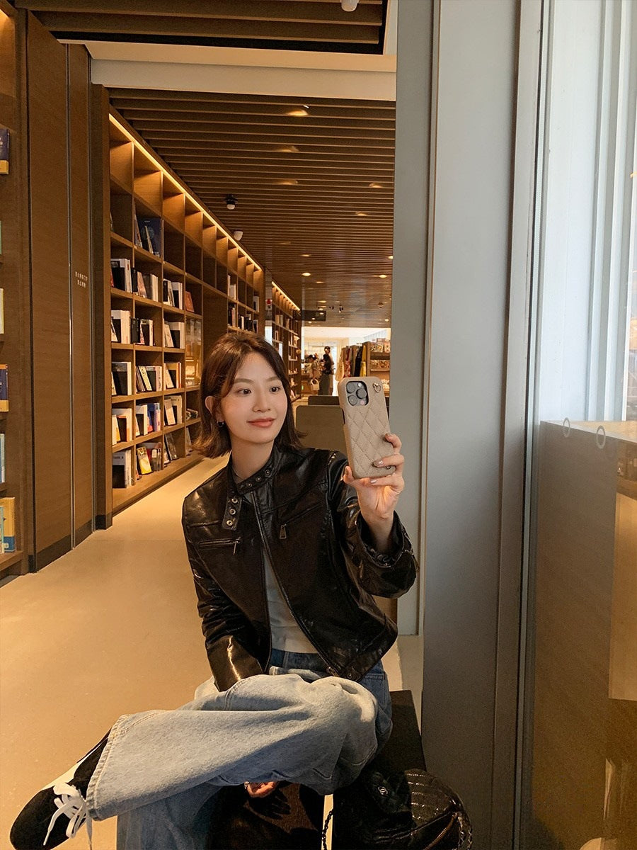 Black Cropped Leather Jacket Women