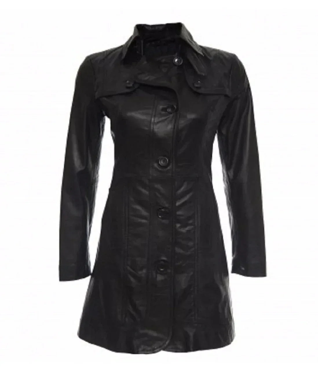 Women Leather Trench Coat Black Genuine Leather Long Coat