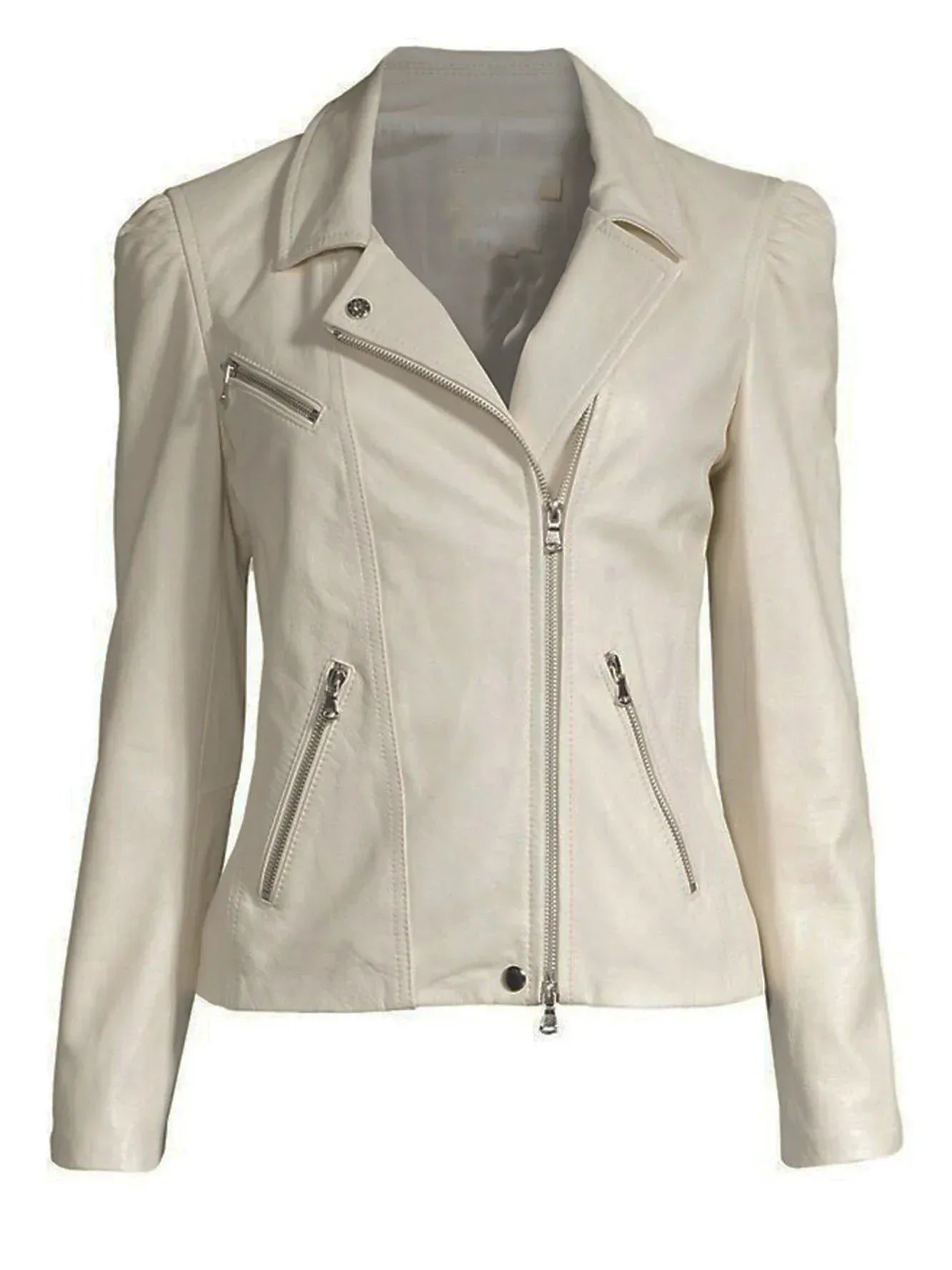 Women White Leather Biker Jacket Fitted Moto Womens