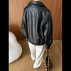 Baggy leather jacket for women with black oversized fit