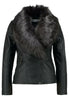Black Shearling Coat Women Leather Fur Collar Jacket