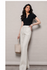 High waisted white linen wide leg pants