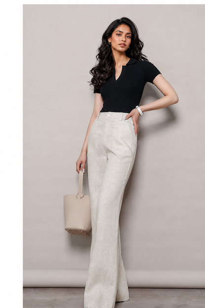 High waisted white linen wide leg pants