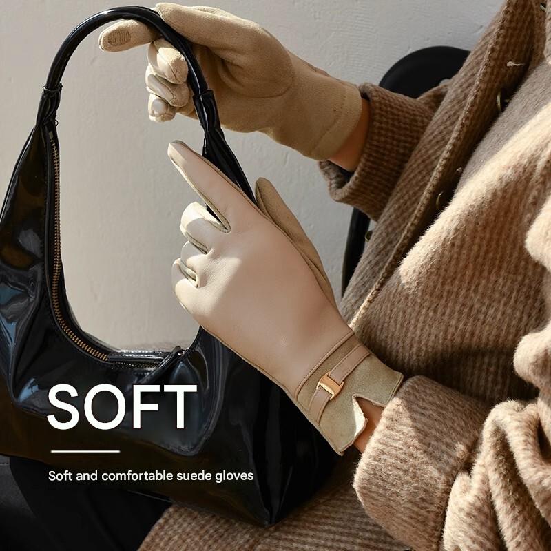 Women leather gloves for winter warmth