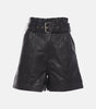 Genuine Leather Shorts Women High Waist A Line Belted Black