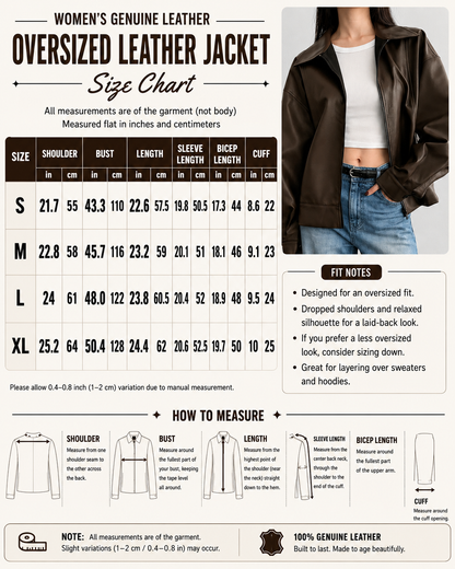 Brown leather jacket women oversized loose fit