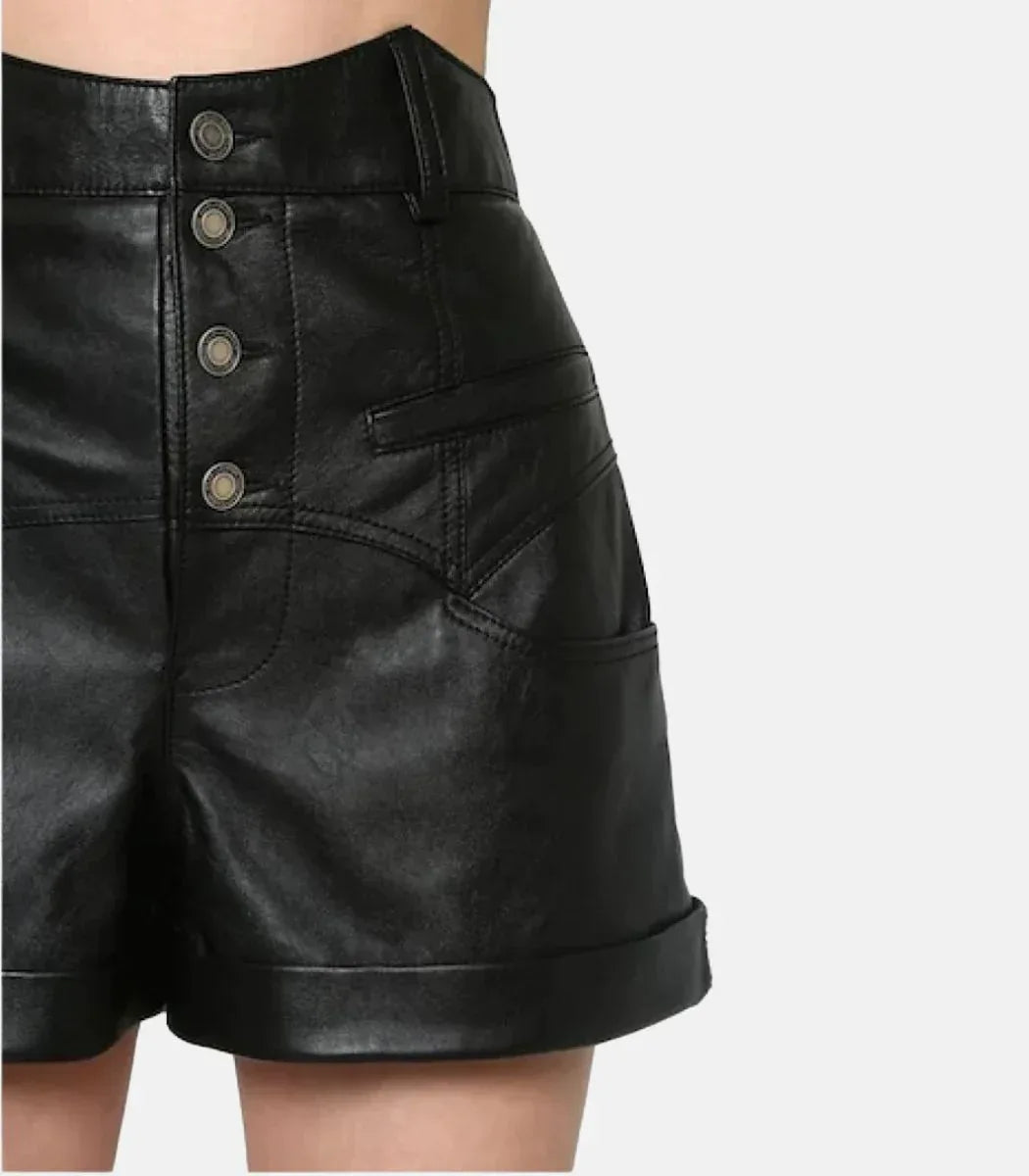 Real Leather Shorts Women High Waist