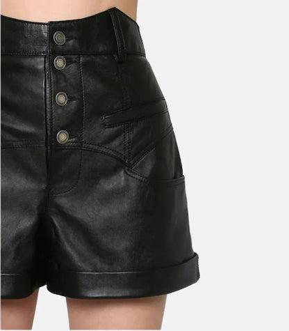 Real Leather Shorts Women High Waist