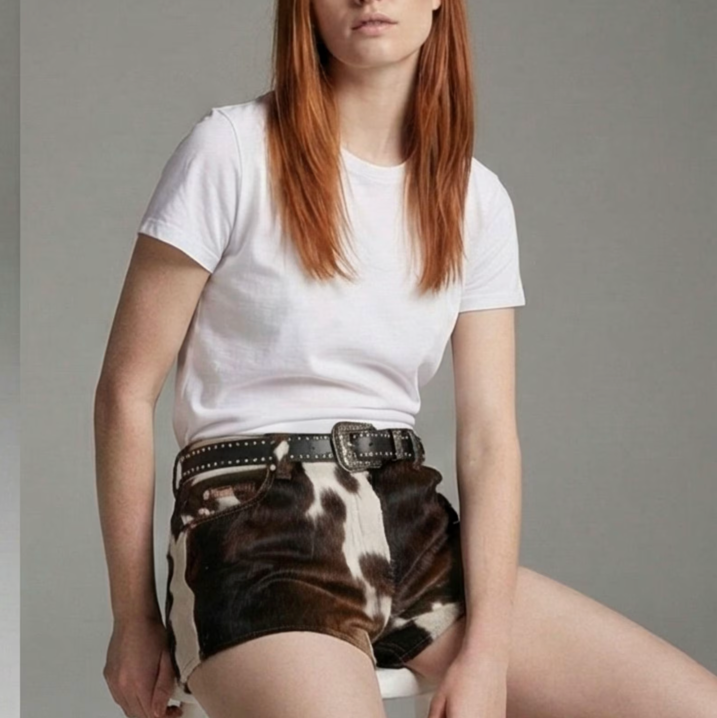 Brown white cowhide mini shorts women real hair leather